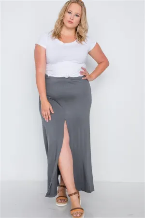 PLUS || Front Slit Maxi Skirt | Charcoal