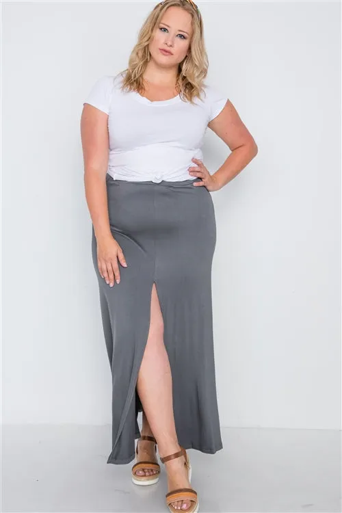 PLUS || Front Slit Maxi Skirt | Charcoal