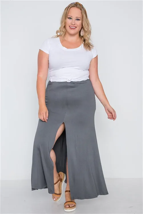 PLUS || Front Slit Maxi Skirt | Charcoal