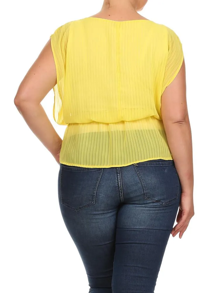 Plus Size Glam Drop Waist Sheer Yellow Blouse