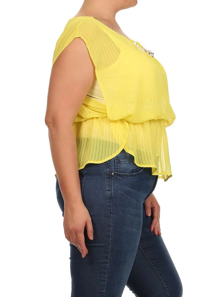 Plus Size Glam Drop Waist Sheer Yellow Blouse