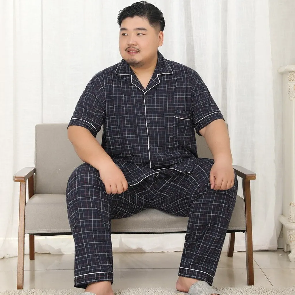Plus Size Knit Cotton Short Sleeved Trousers Pajamas Sets Men Pyjamas Sleepwear Summer Simple Homewear Pajamas for Male