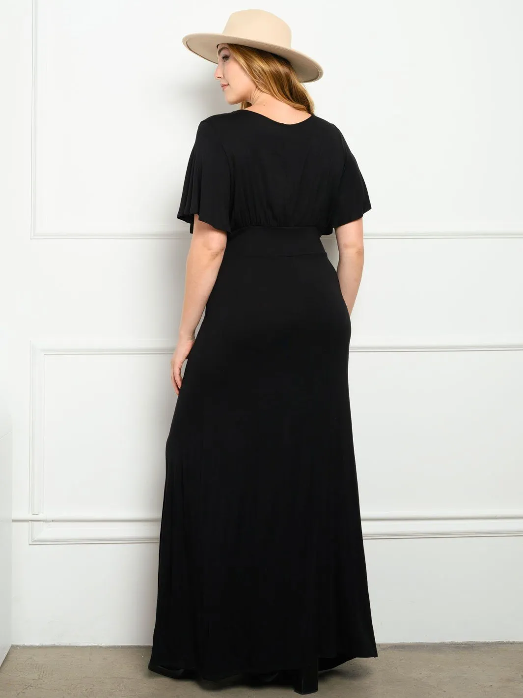 PLUS SIZE SHORT SLEEVE BOTTOM OPEN SLIT MAXI DRESS