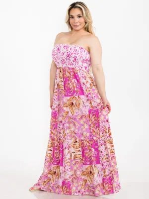 PLUS SIZE SLEEVELESS SMOCK FLORAL MAXI DRESS