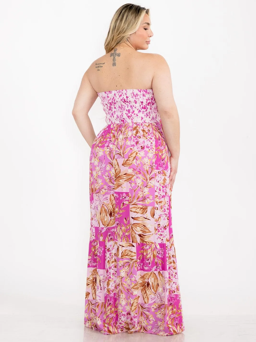PLUS SIZE SLEEVELESS SMOCK FLORAL MAXI DRESS