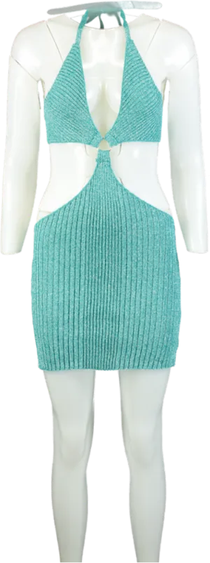 PrettyLittleThing Turquoise Glitter Knit Cut Out Mini Dress UK M