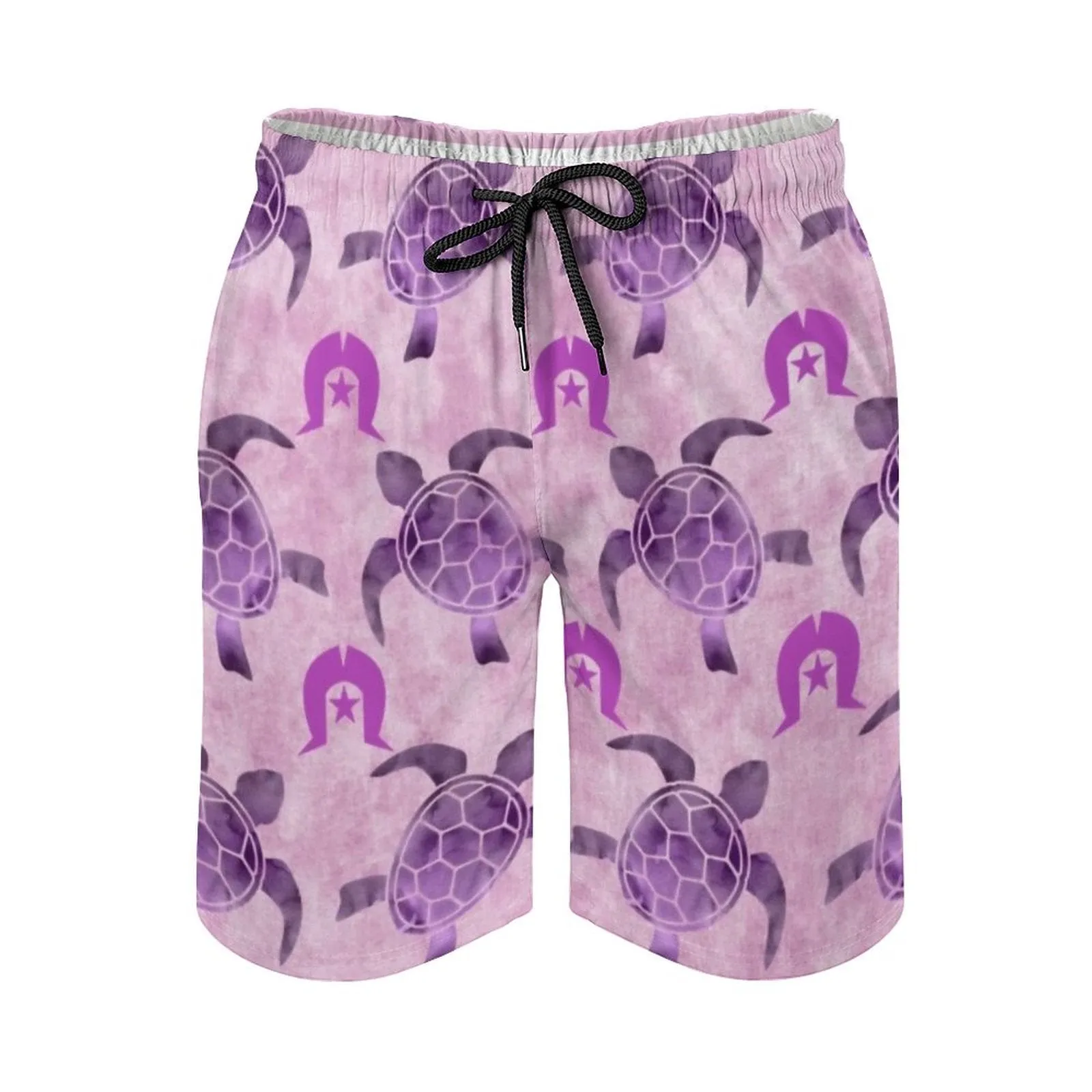 Purple Turtle Pattern on Men's Board Shorts