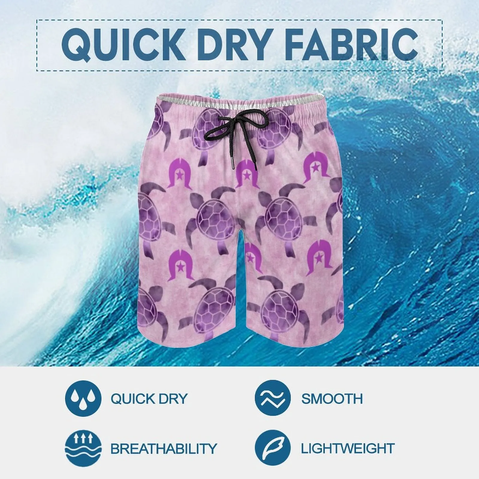 Purple Turtle Pattern on Men's Board Shorts