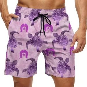 Purple Turtle Pattern on Men's Board Shorts