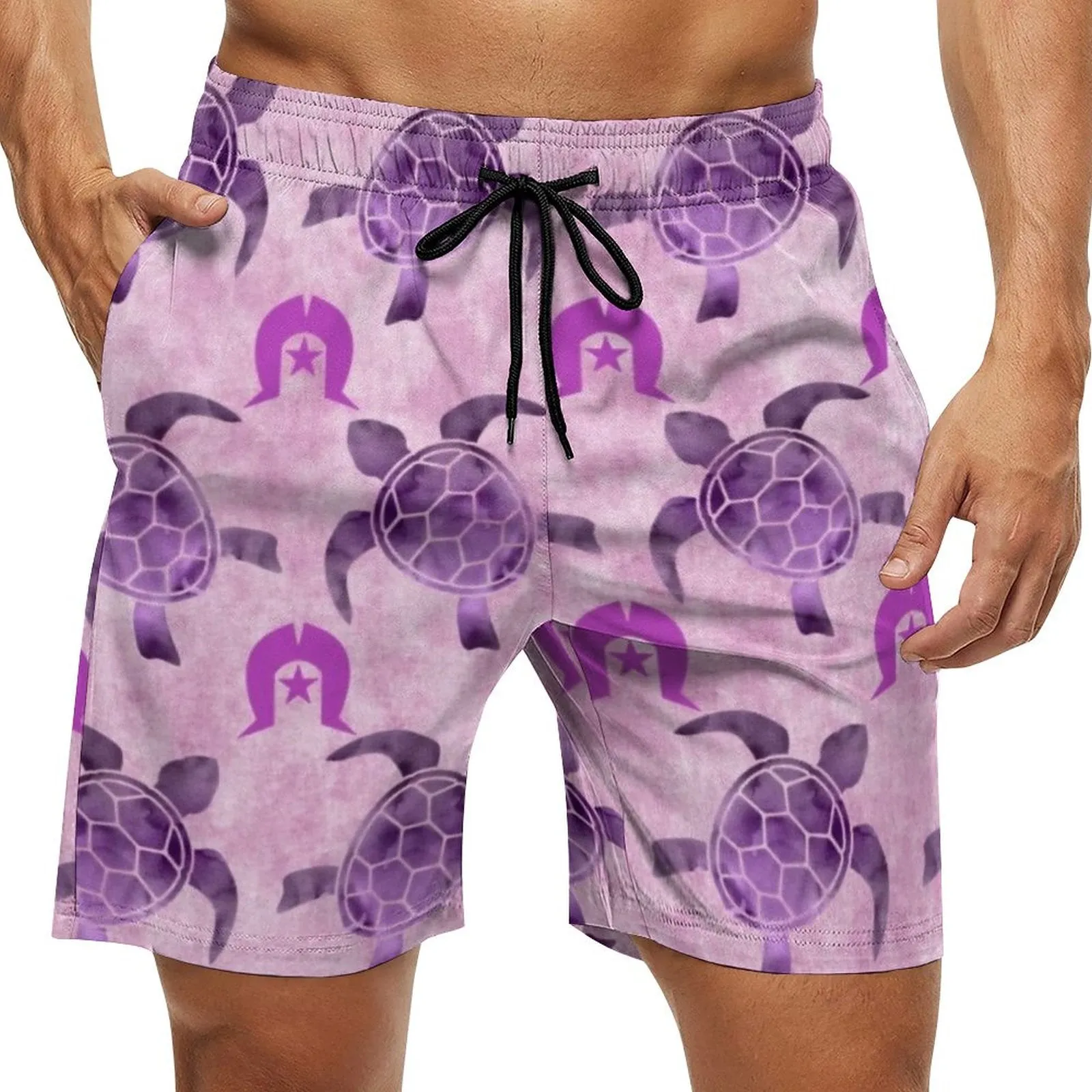 Purple Turtle Pattern on Men's Board Shorts
