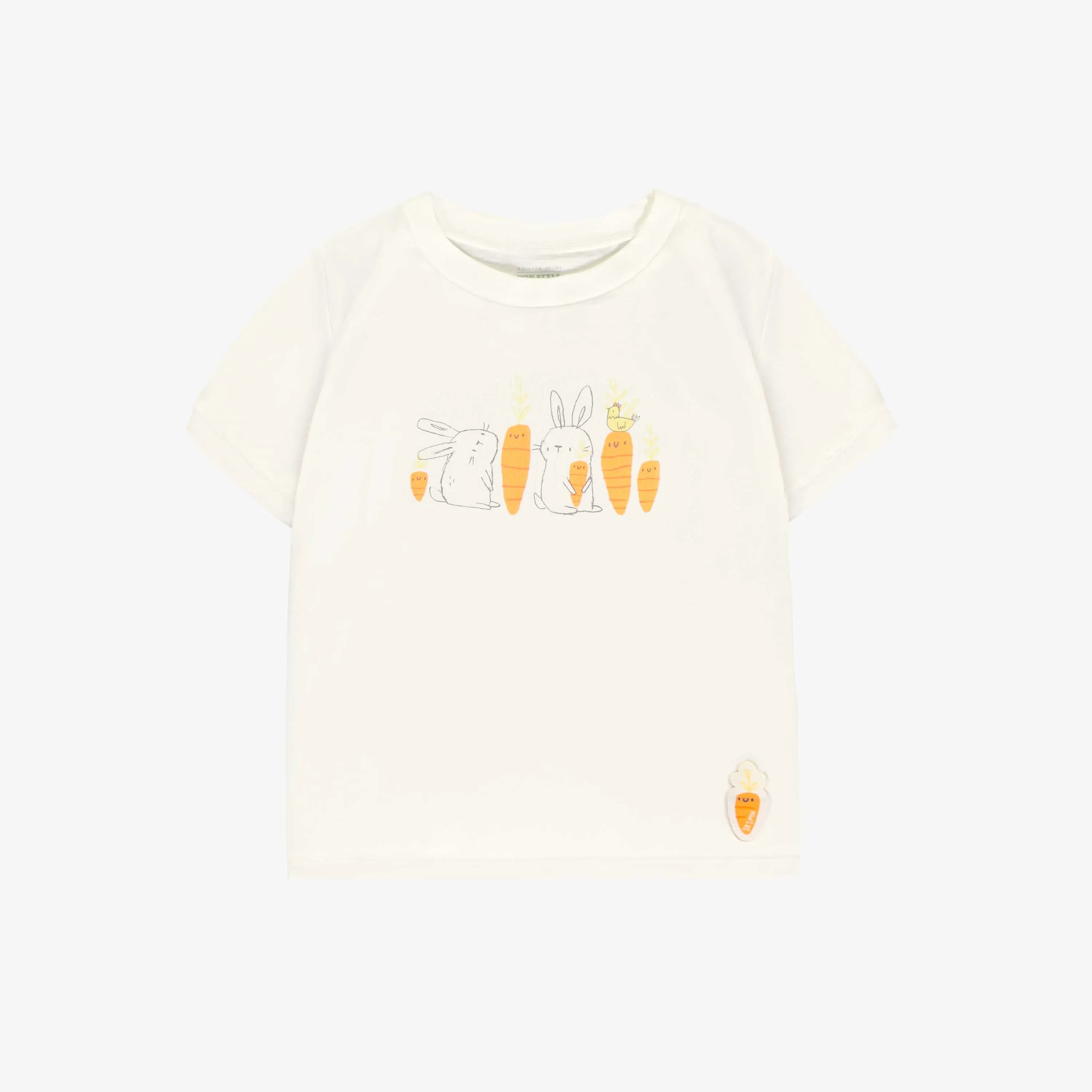 Pyjama deux-pièces bleu et crème à motif de poules et de lapins, bébé || Cream and bleu two-pieces pajama with bunnies and chickens print, baby