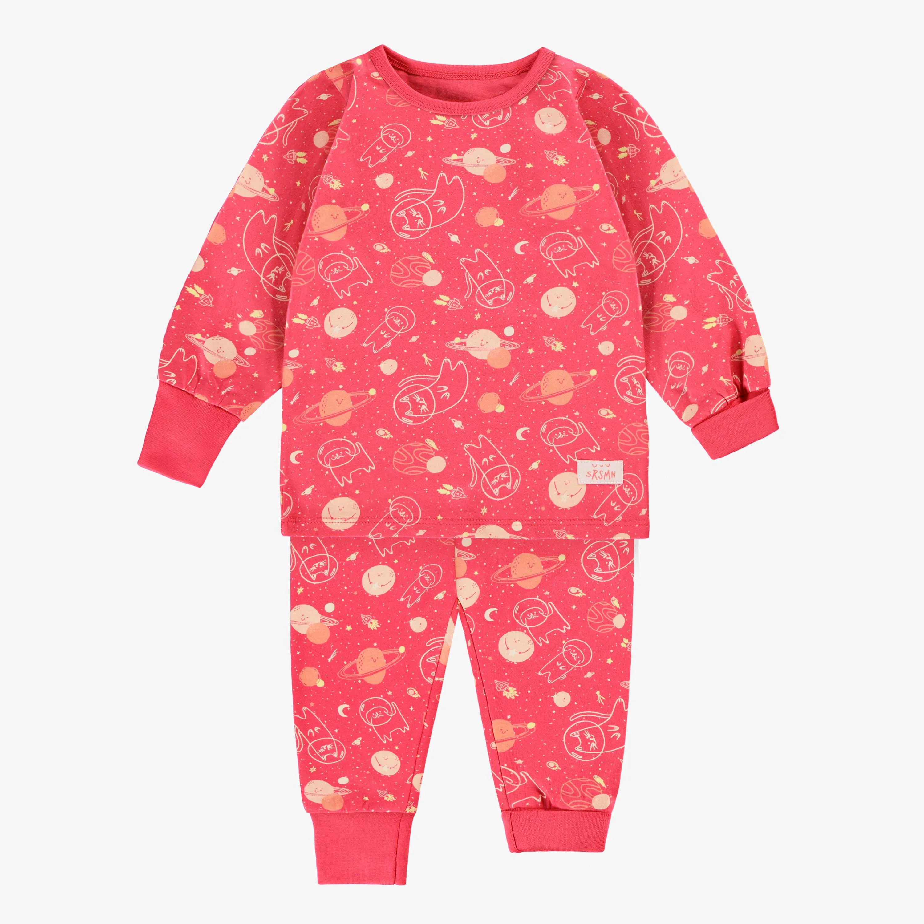 Pyjama deux pièces rose à motifs, bébé || Two piece pink pajamas with all over print, baby