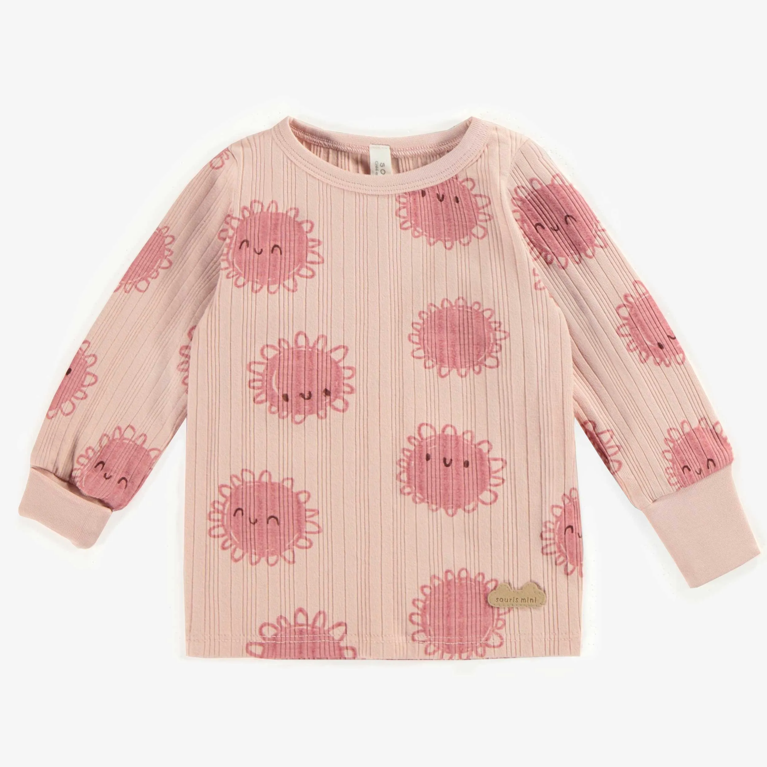 Pyjama deux-pièces rose à motifs coton, naissance || Pink patterned two-piece pajamas in cotton, newborn