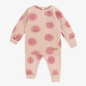 Pyjama deux-pièces rose à motifs coton, naissance || Pink patterned two-piece pajamas in cotton, newborn