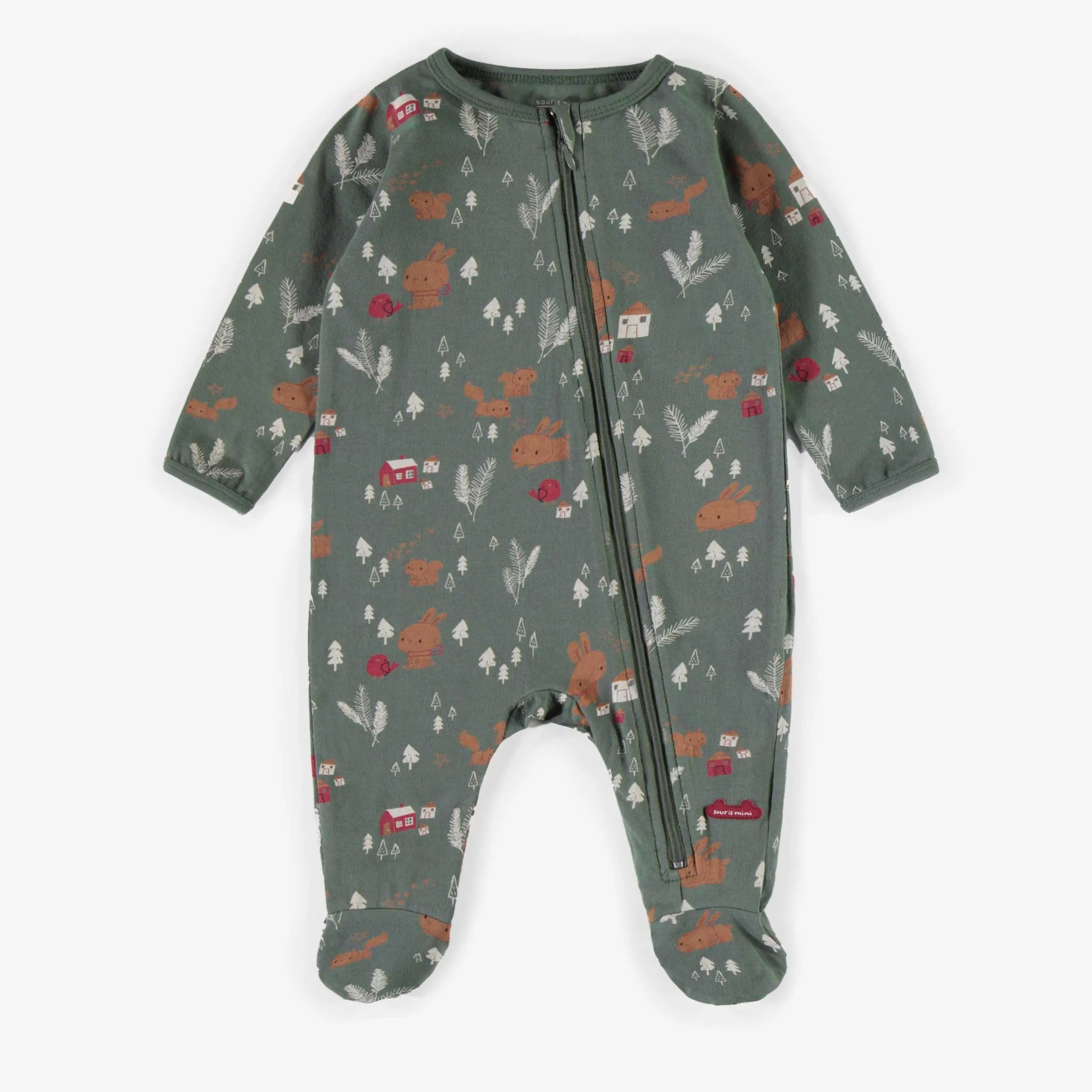 Pyjama vert à motifs en coton biologique, naissance  || Green patterned pajamas in organic cotton, newborn