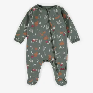 Pyjama vert à motifs en coton biologique, naissance  || Green patterned pajamas in organic cotton, newborn