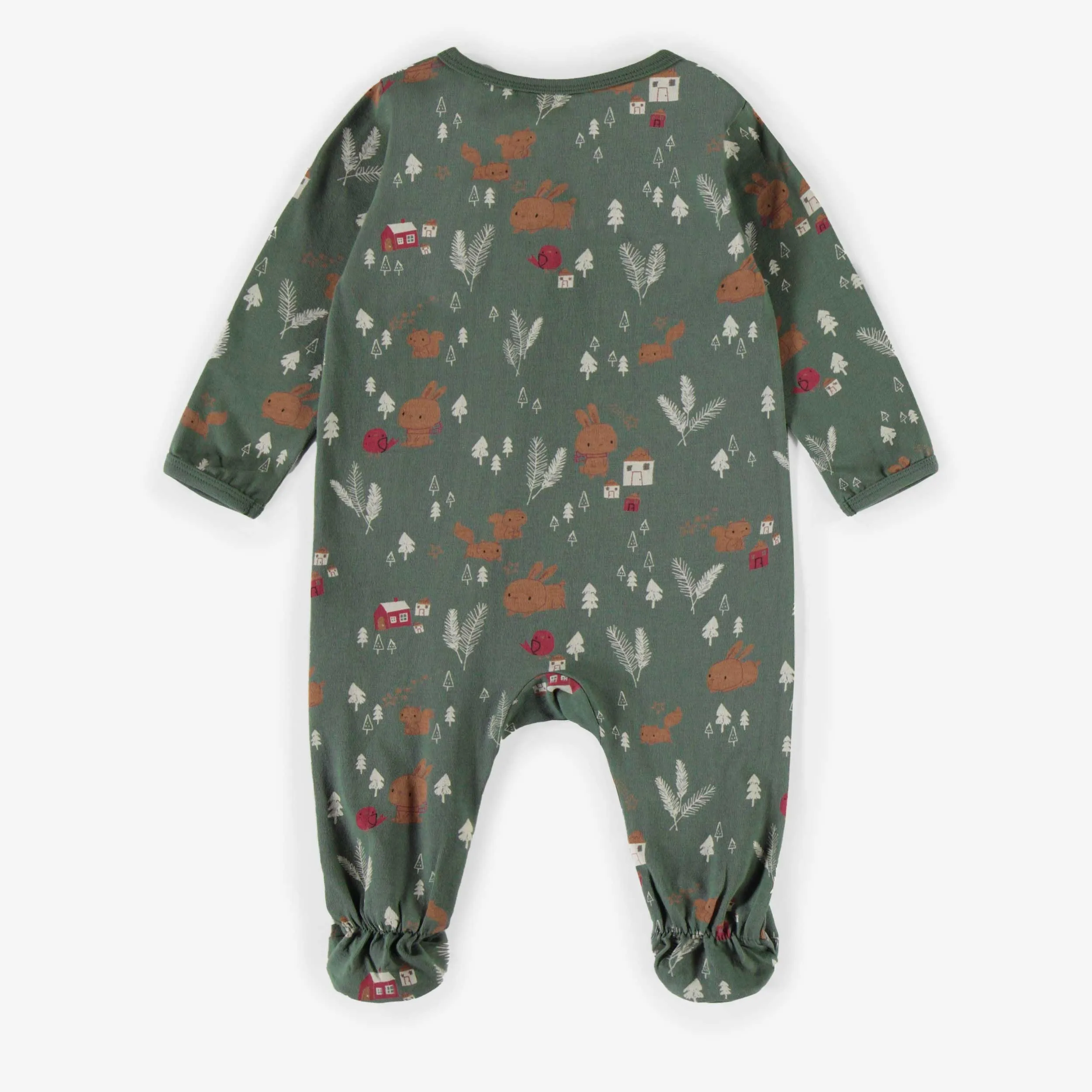 Pyjama vert à motifs en coton biologique, naissance  || Green patterned pajamas in organic cotton, newborn