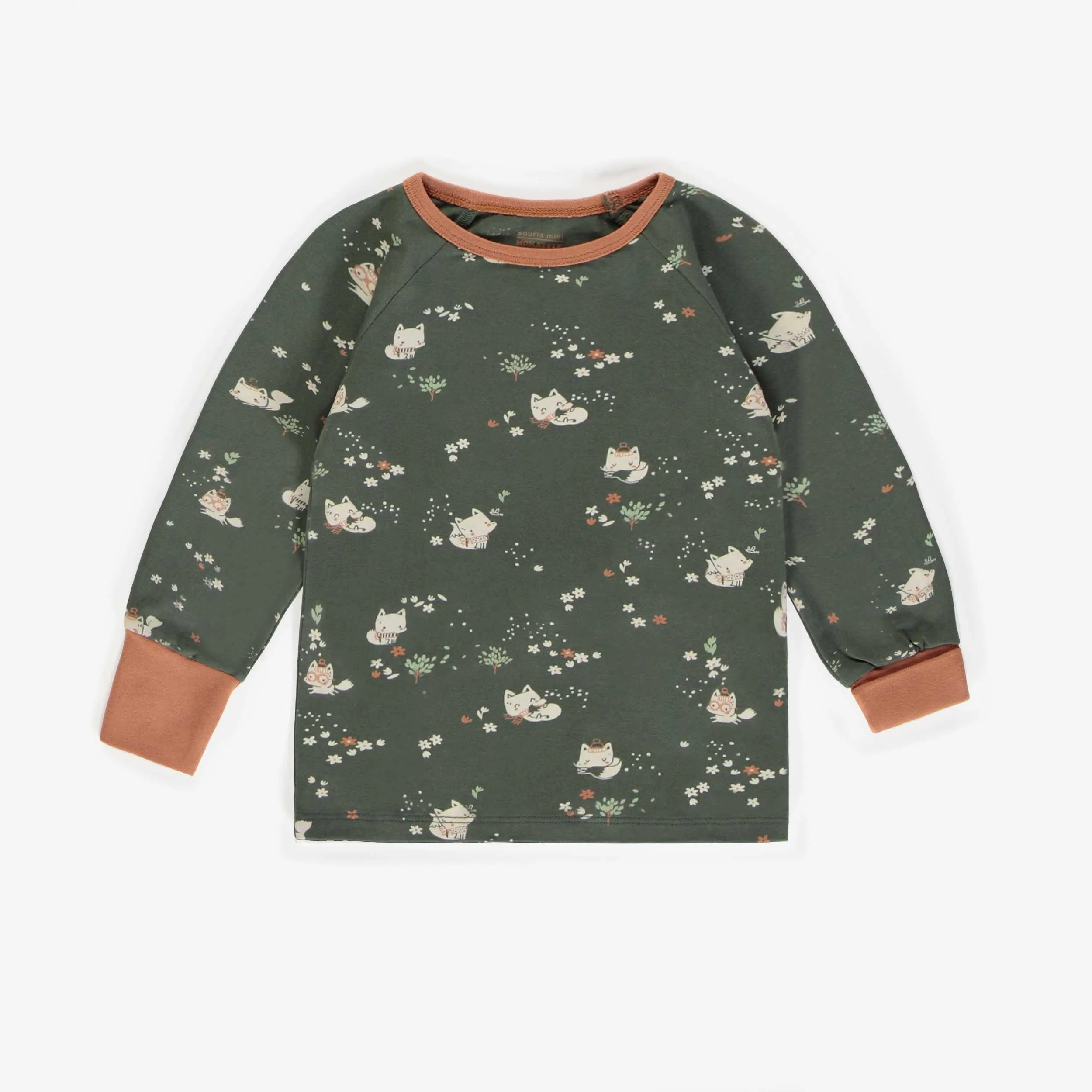 Pyjama évolutif deux-pièces vert en coton, bébé || Green two-piece evolutive pajamas in cotton, baby