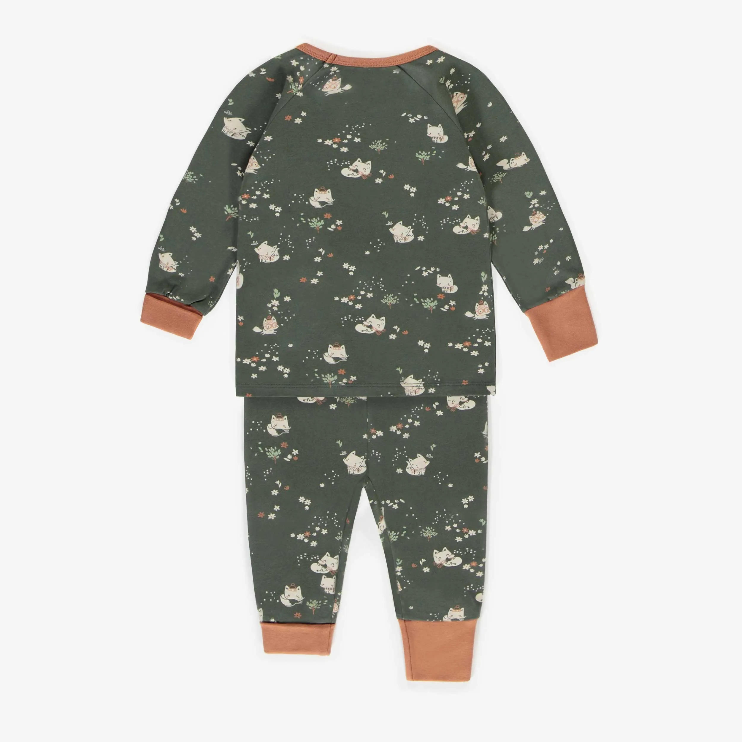 Pyjama évolutif deux-pièces vert en coton, bébé || Green two-piece evolutive pajamas in cotton, baby