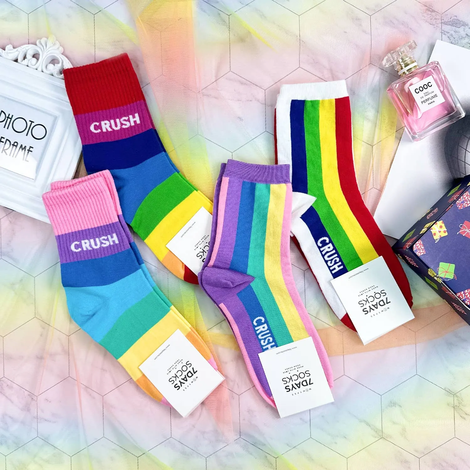 Rainbow Crush Women's Crew Socks [2 Color Shade Options] Size 5-10