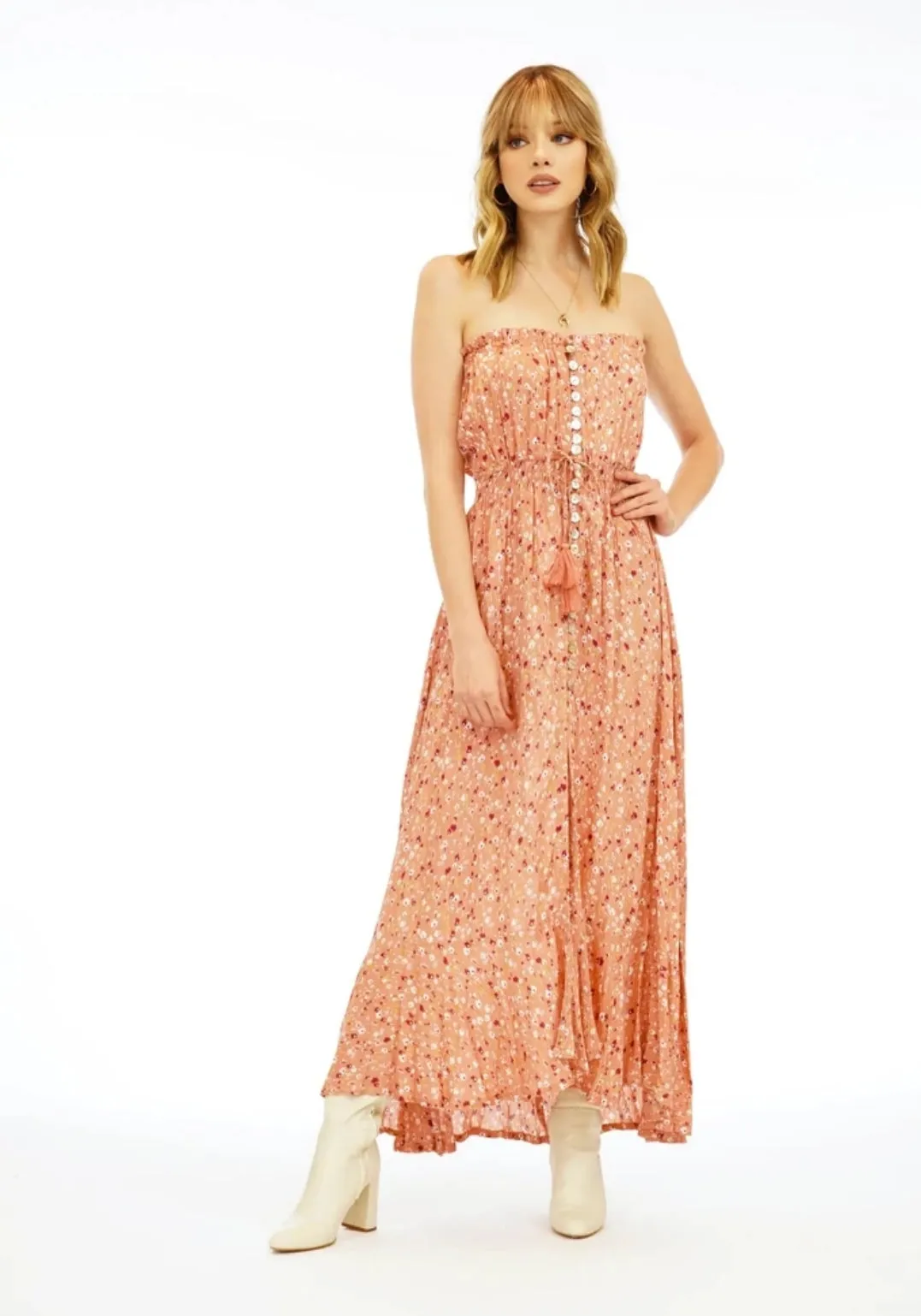 RD-4002-L - Ryden Maxi Dress - Flores Apricot