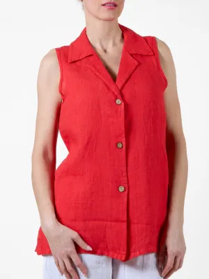 Red Button-Front Sleeveless Vest