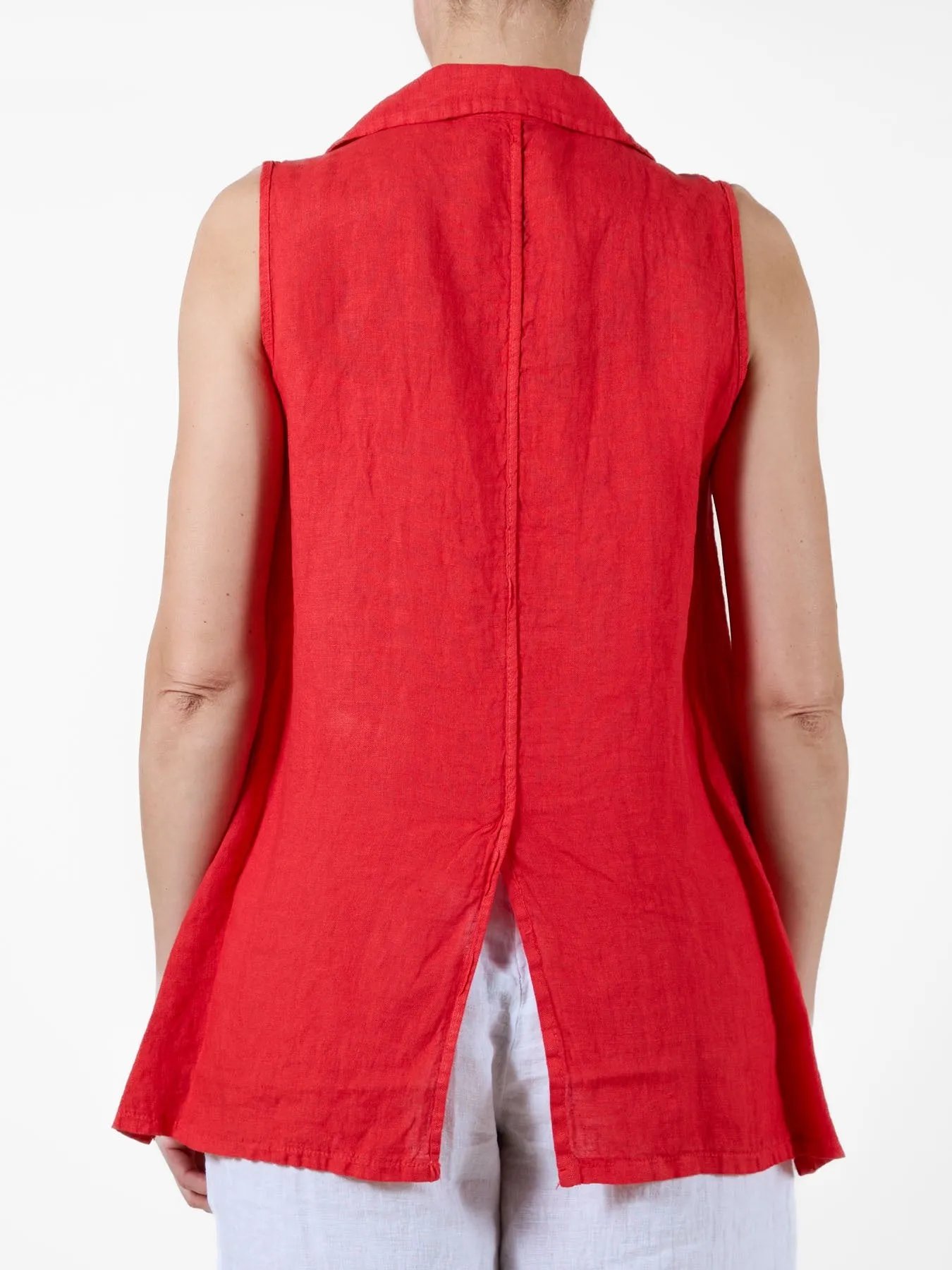 Red Button-Front Sleeveless Vest