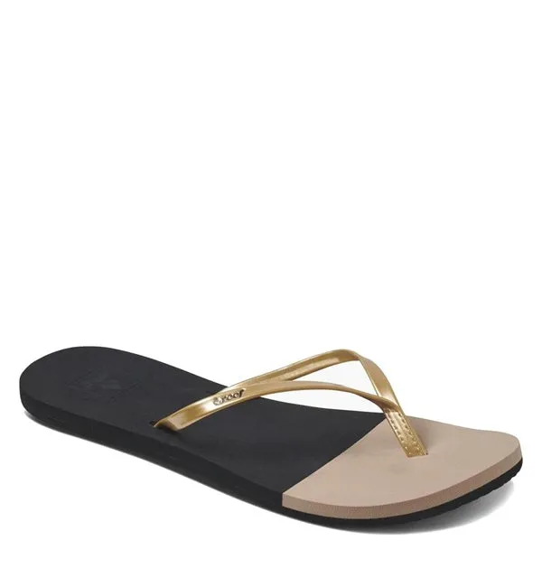Reef Womens Bliss Toe Dip Flip Flops  - Black/Gold