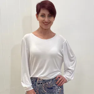 Relaxed Fit Long Bell Sleeve Top - White