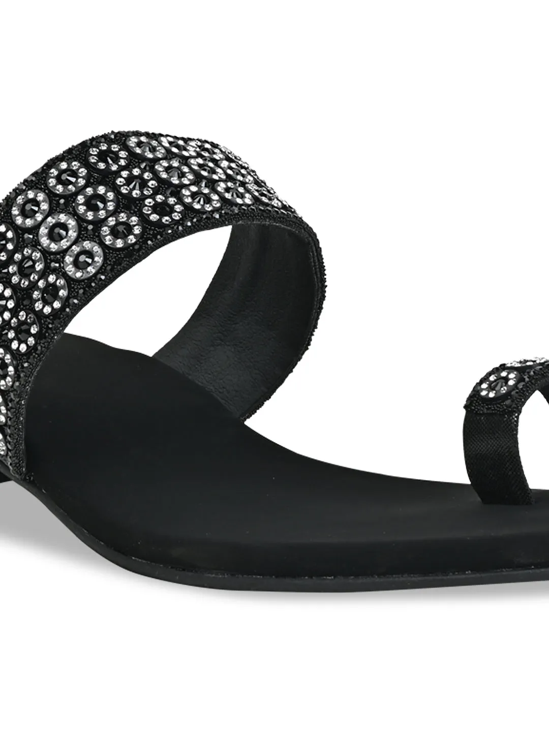 Rocia By Regal Black Women Diamond Embellished Box Heel Sandals