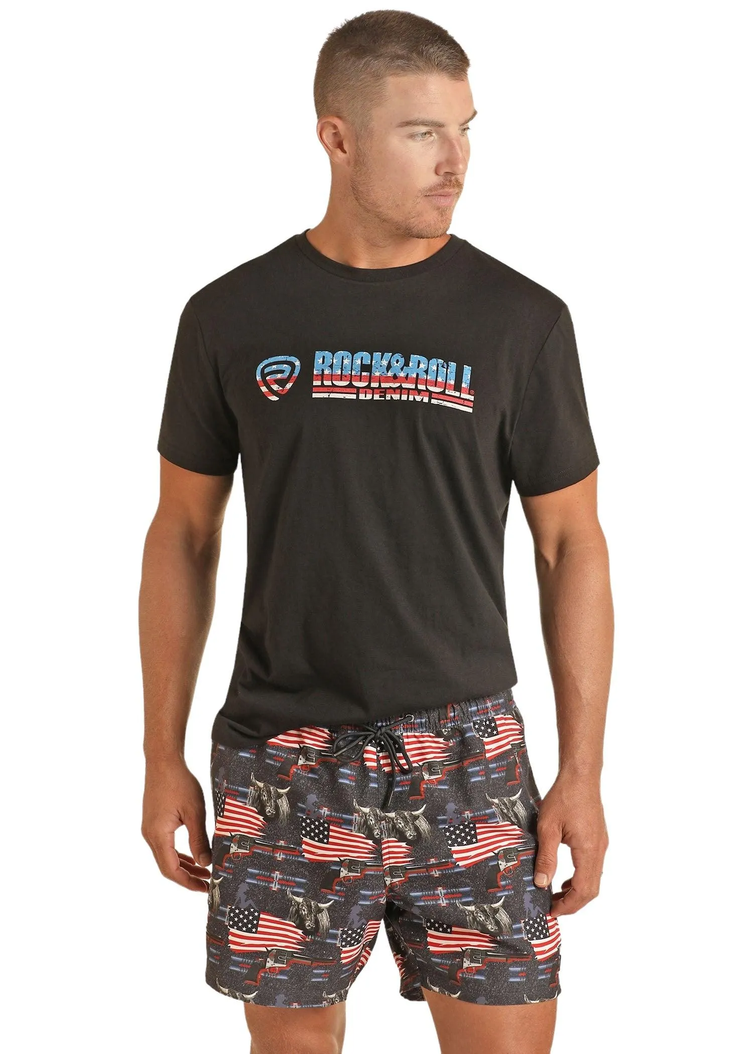 Rock and Roll Cowboy Men's American Flag Swim Board Shorts BM68W04352