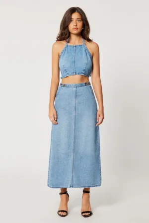 Rollas Charlie Maxi Skirt Denim Mid Vintage Blue