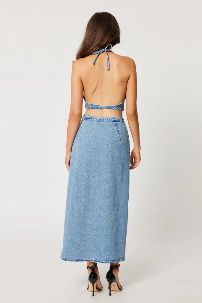 Rollas Charlie Maxi Skirt Denim Mid Vintage Blue