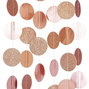 Rose Gold Glitter Circle Polka Dots Paper Garland Banner 10 FT Banner