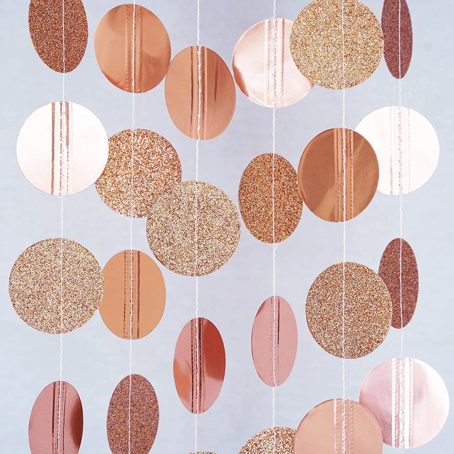 Rose Gold Glitter Circle Polka Dots Paper Garland Banner 10 FT Banner