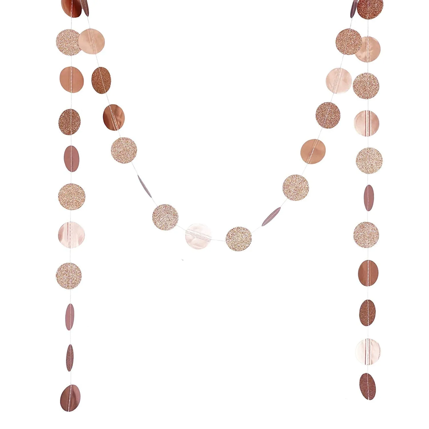 Rose Gold Glitter Circle Polka Dots Paper Garland Banner 10 FT Banner