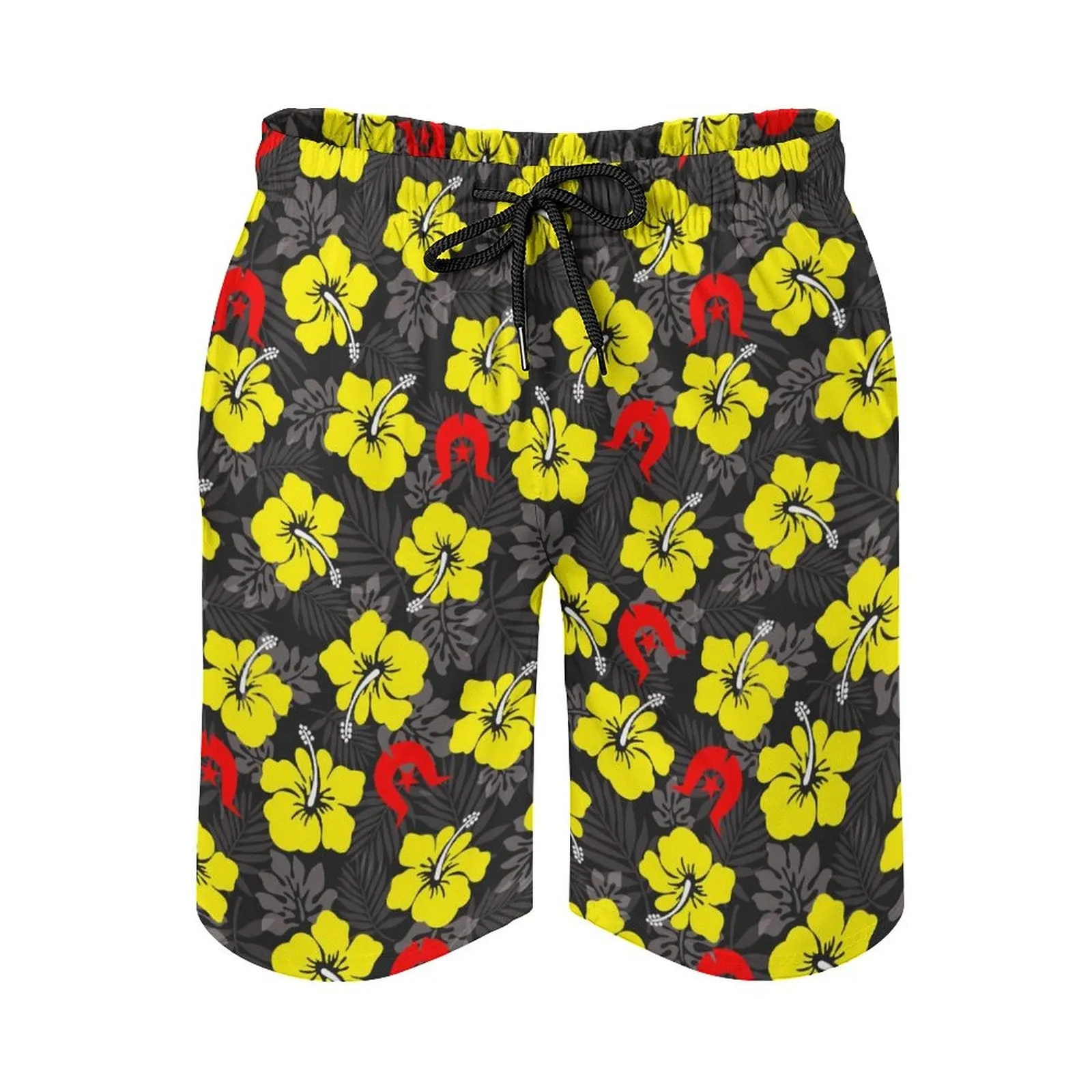 Royal yellow Hibiscus with Red Dhari on Men's Board Shorts