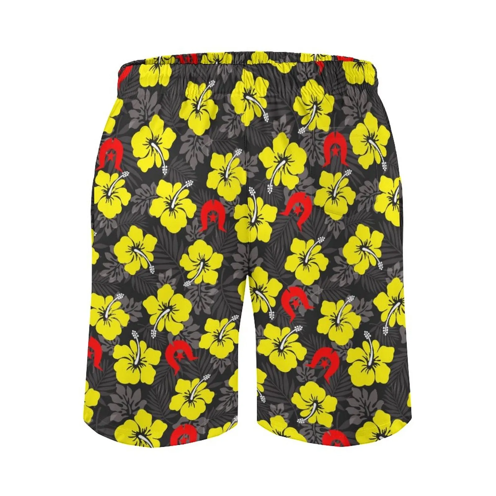 Royal yellow Hibiscus with Red Dhari on Men's Board Shorts