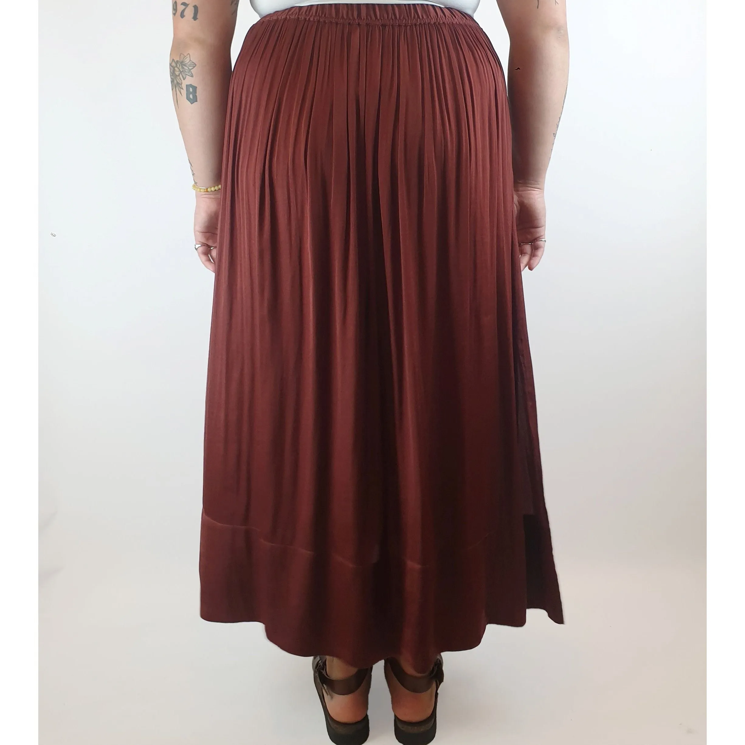 Saba deep red silky feel maxi skirt with long side splits size 14