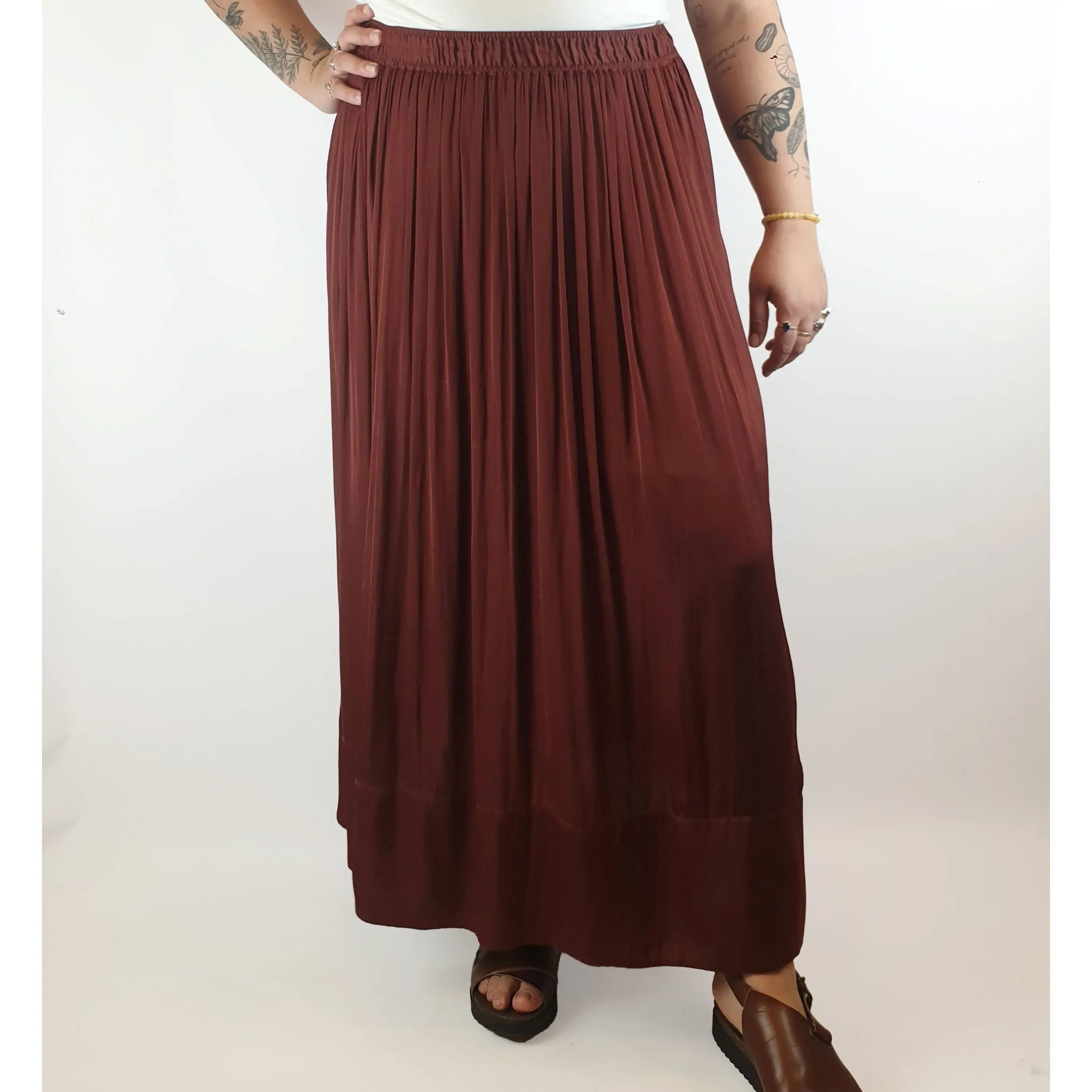 Saba deep red silky feel maxi skirt with long side splits size 14