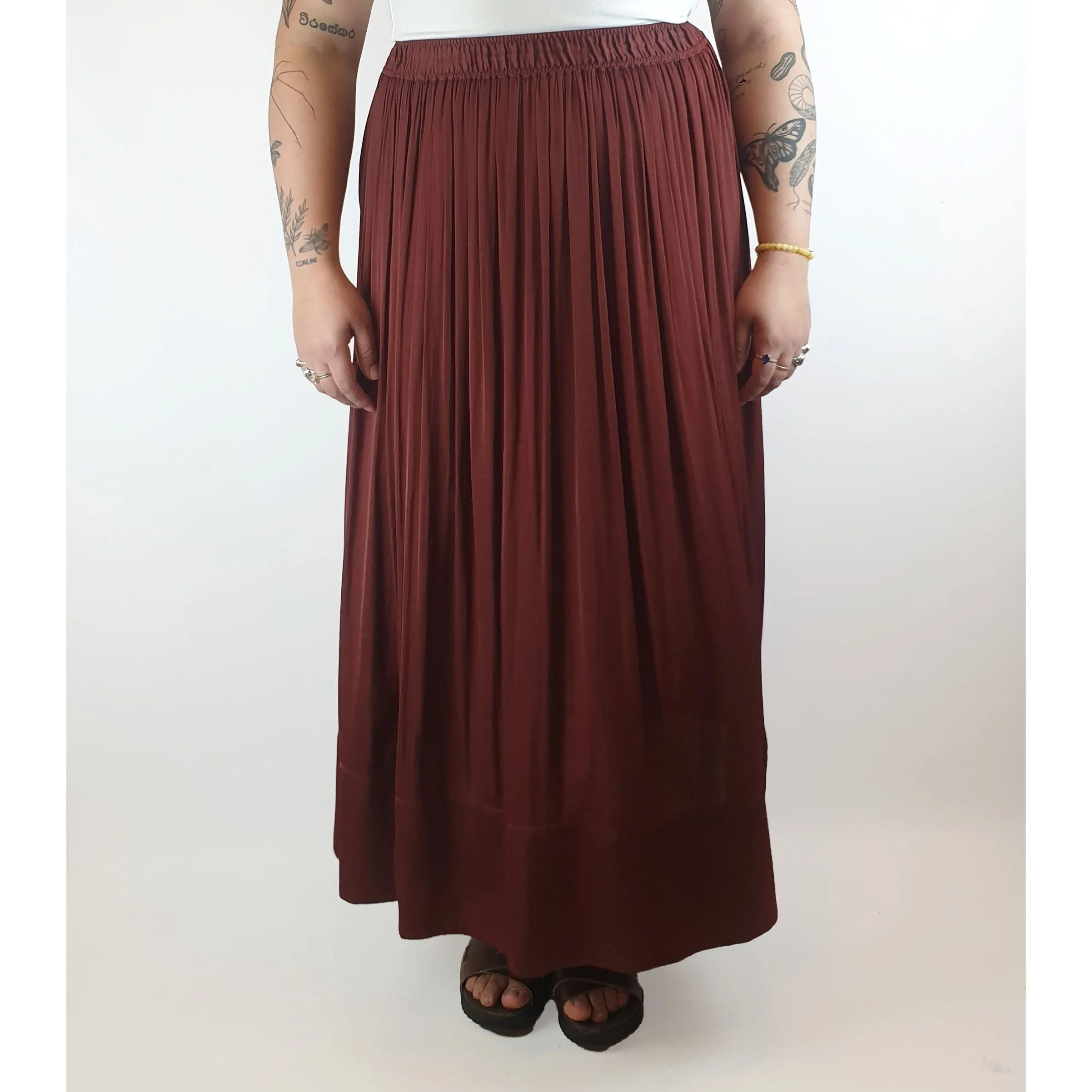 Saba deep red silky feel maxi skirt with long side splits size 14