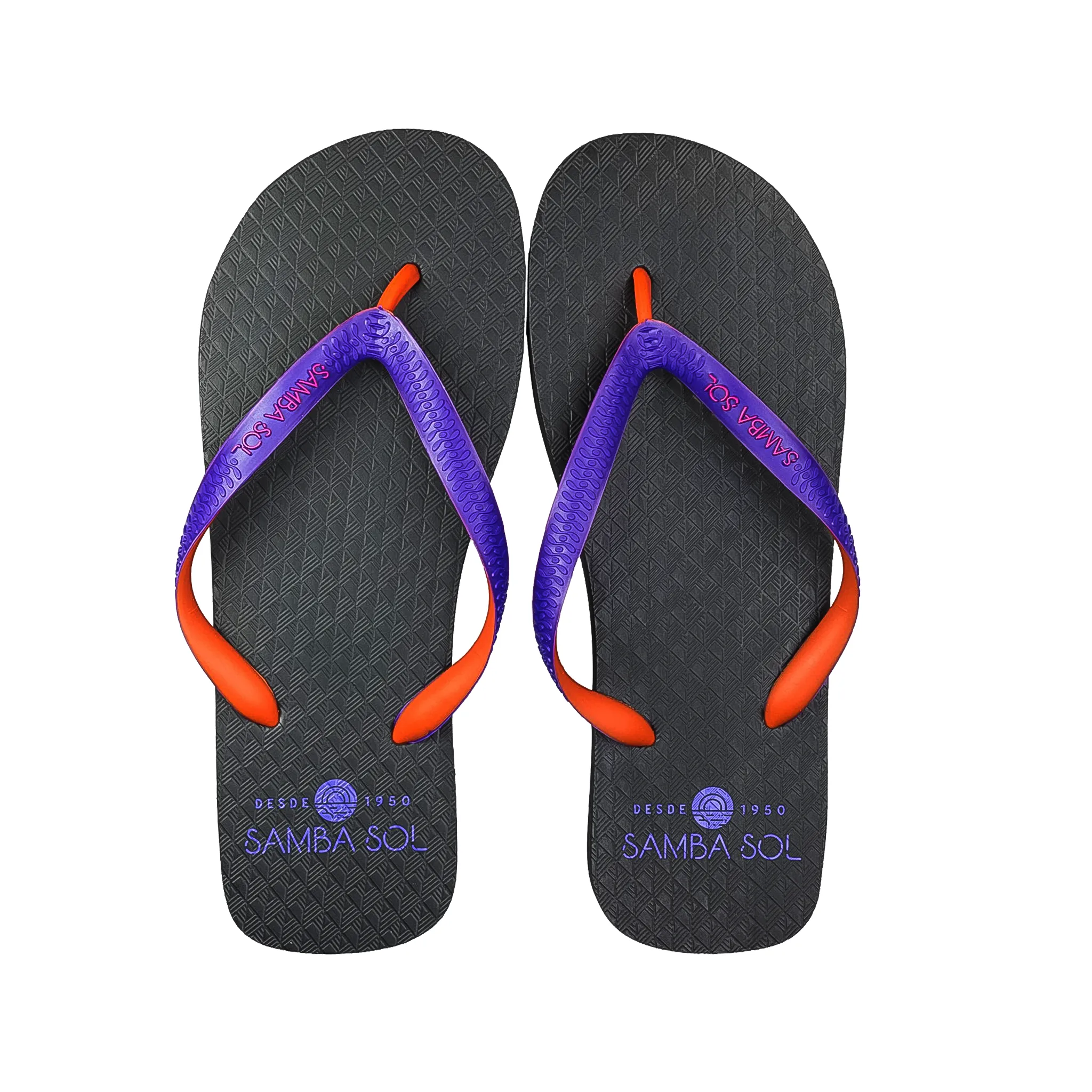 Samba Sol Men’s Beach Collection Flip Flops - Black/Orange/Purple