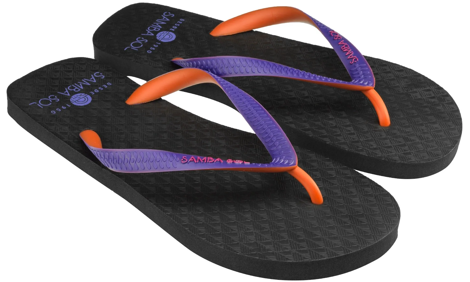 Samba Sol Men’s Beach Collection Flip Flops - Black/Orange/Purple