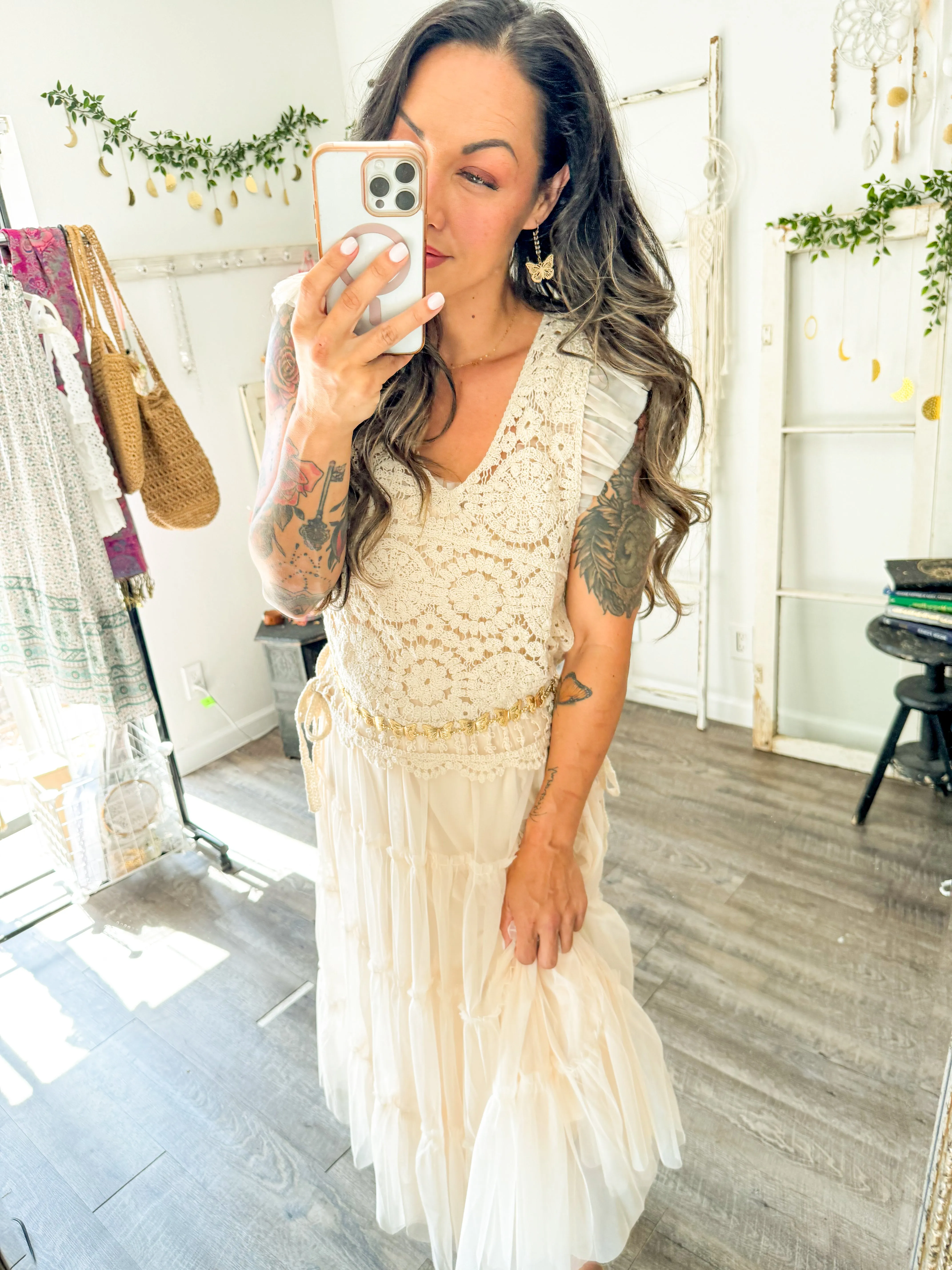 Self Side Tie Detailed Crochet Vest Top