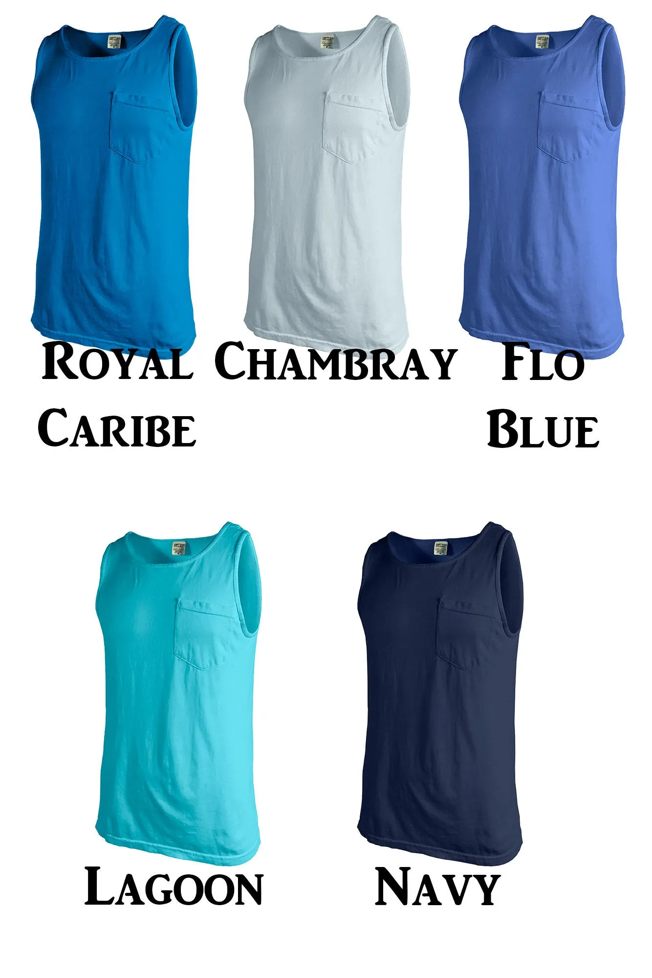 Shades of Blue Comfort Colors Pocket Tank *Personalize It
