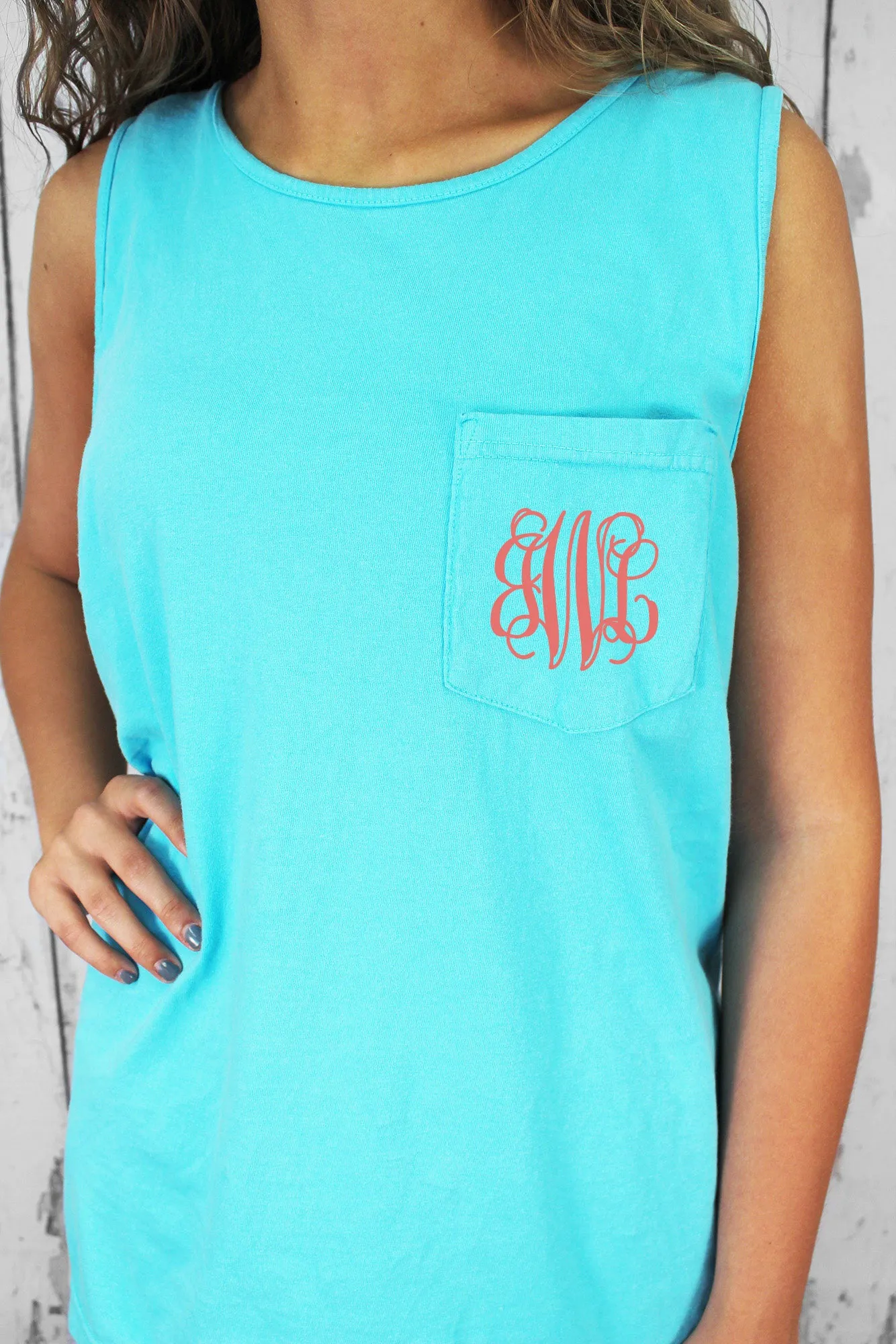 Shades of Blue Comfort Colors Pocket Tank *Personalize It