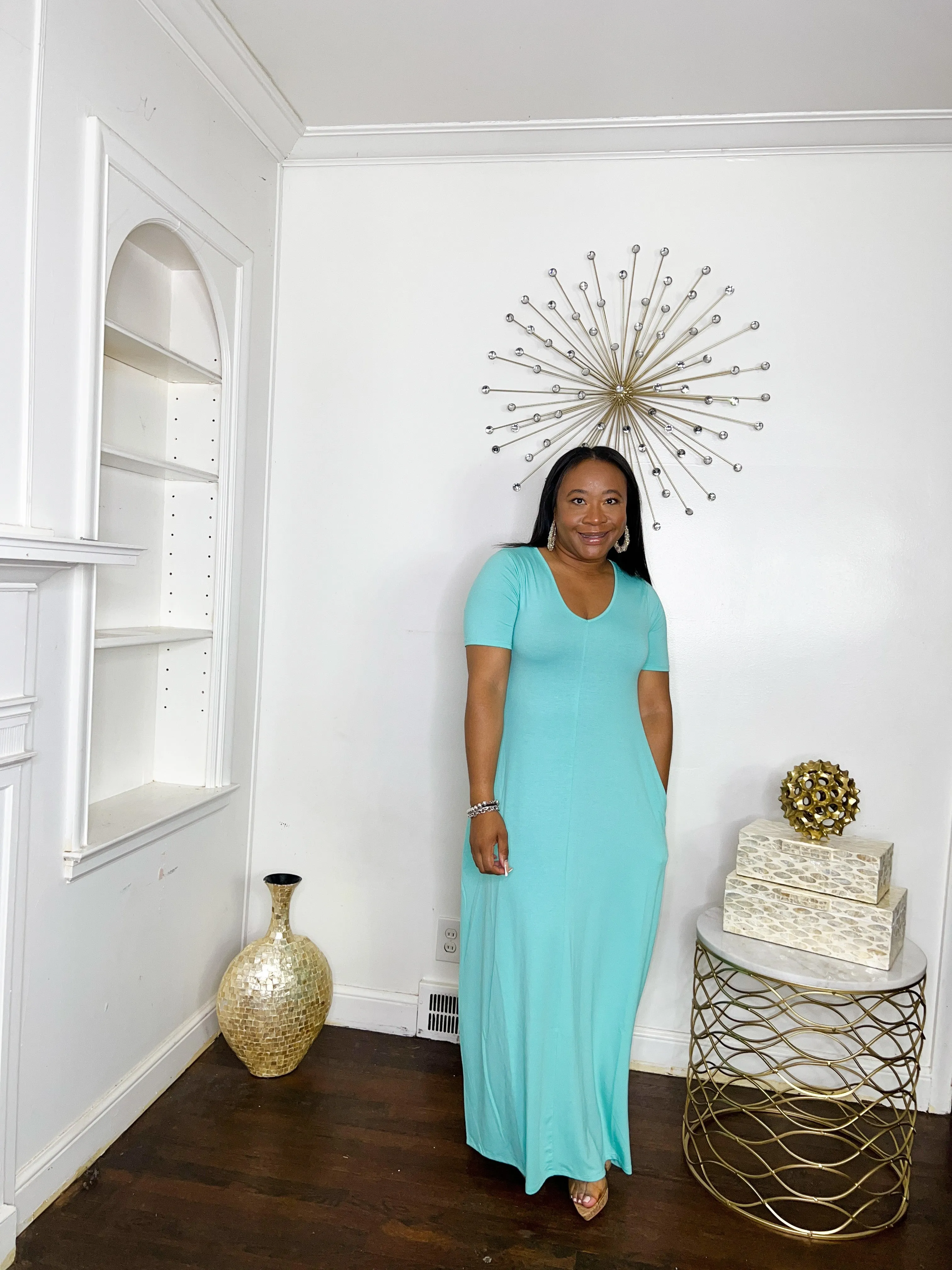Short Sleeve Maxi Dress- Mint