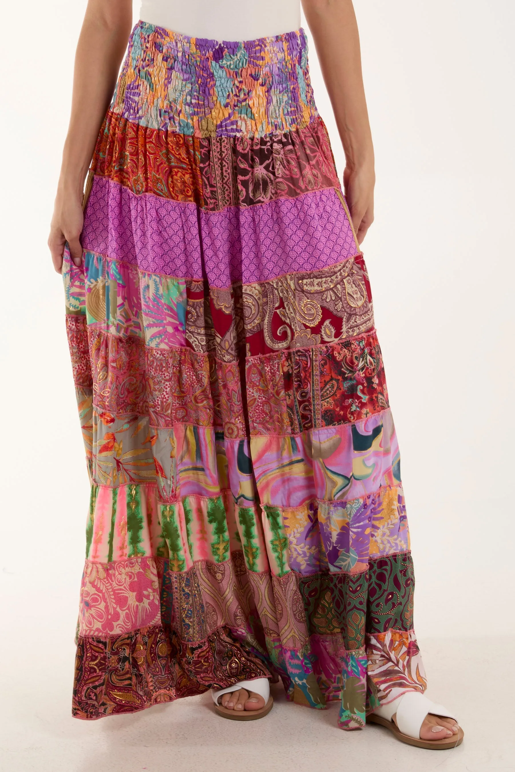 Silk Blend Patchwork Dress & Skirt