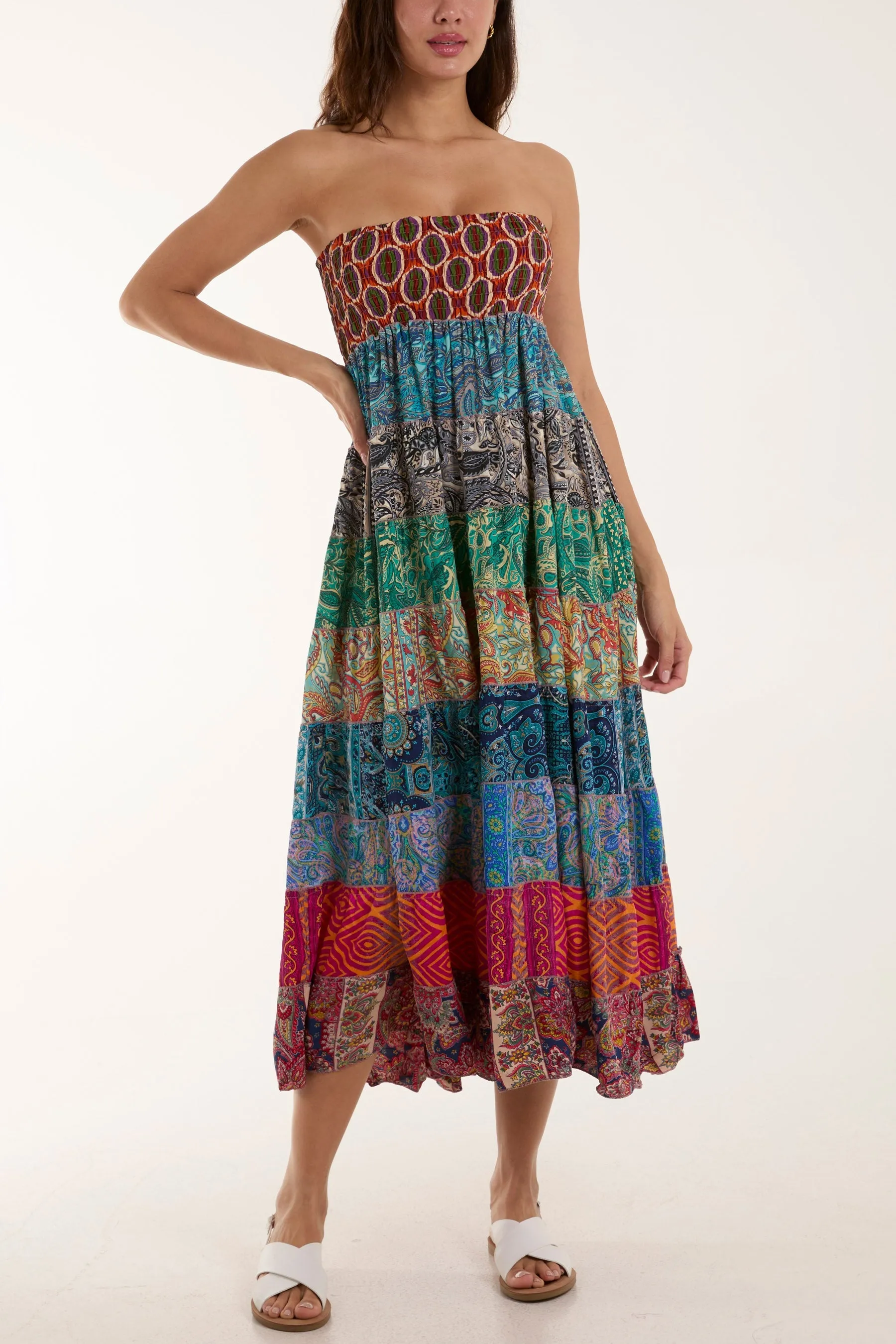 Silk Blend Patchwork Dress & Skirt