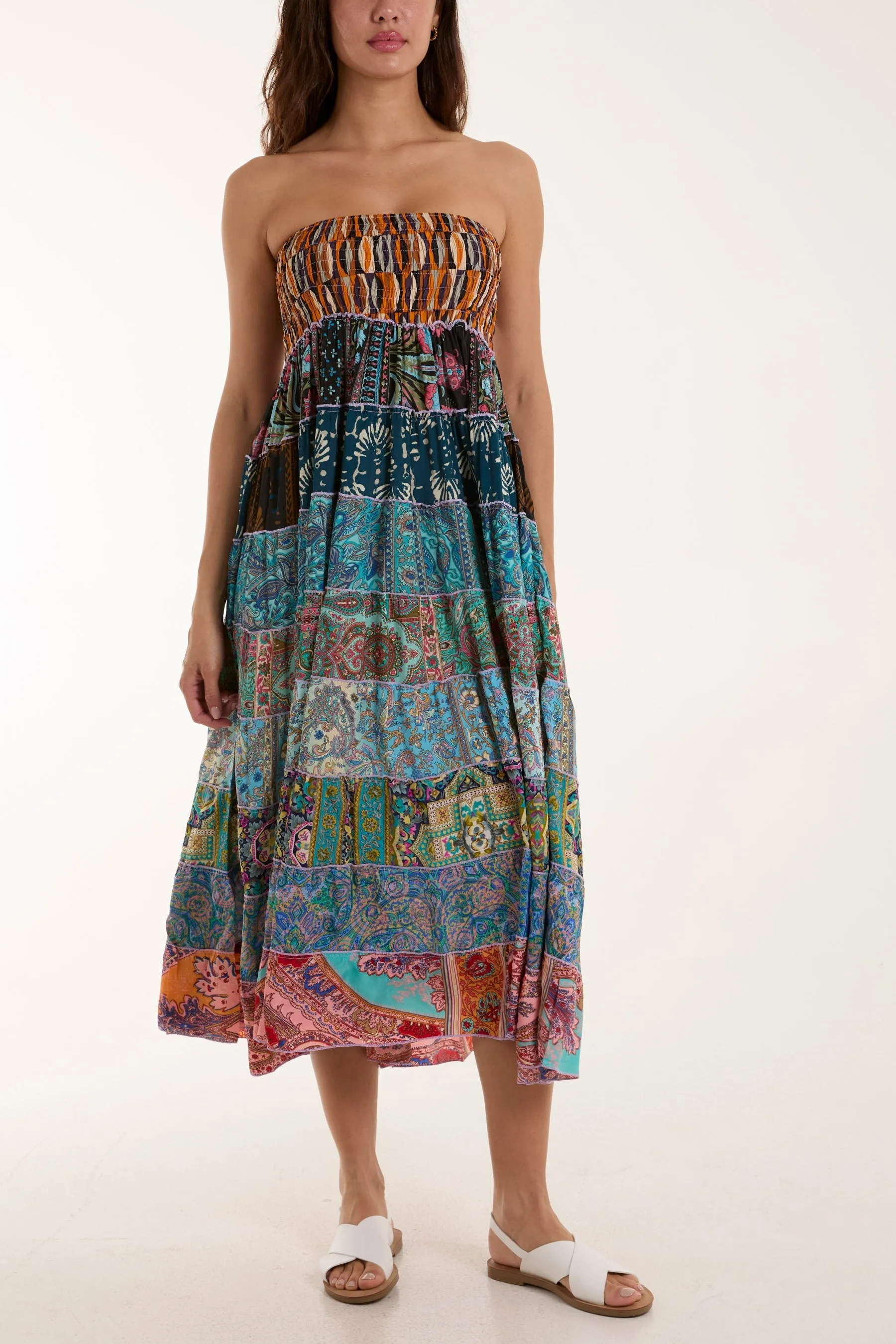 Silk Blend Patchwork Dress & Skirt